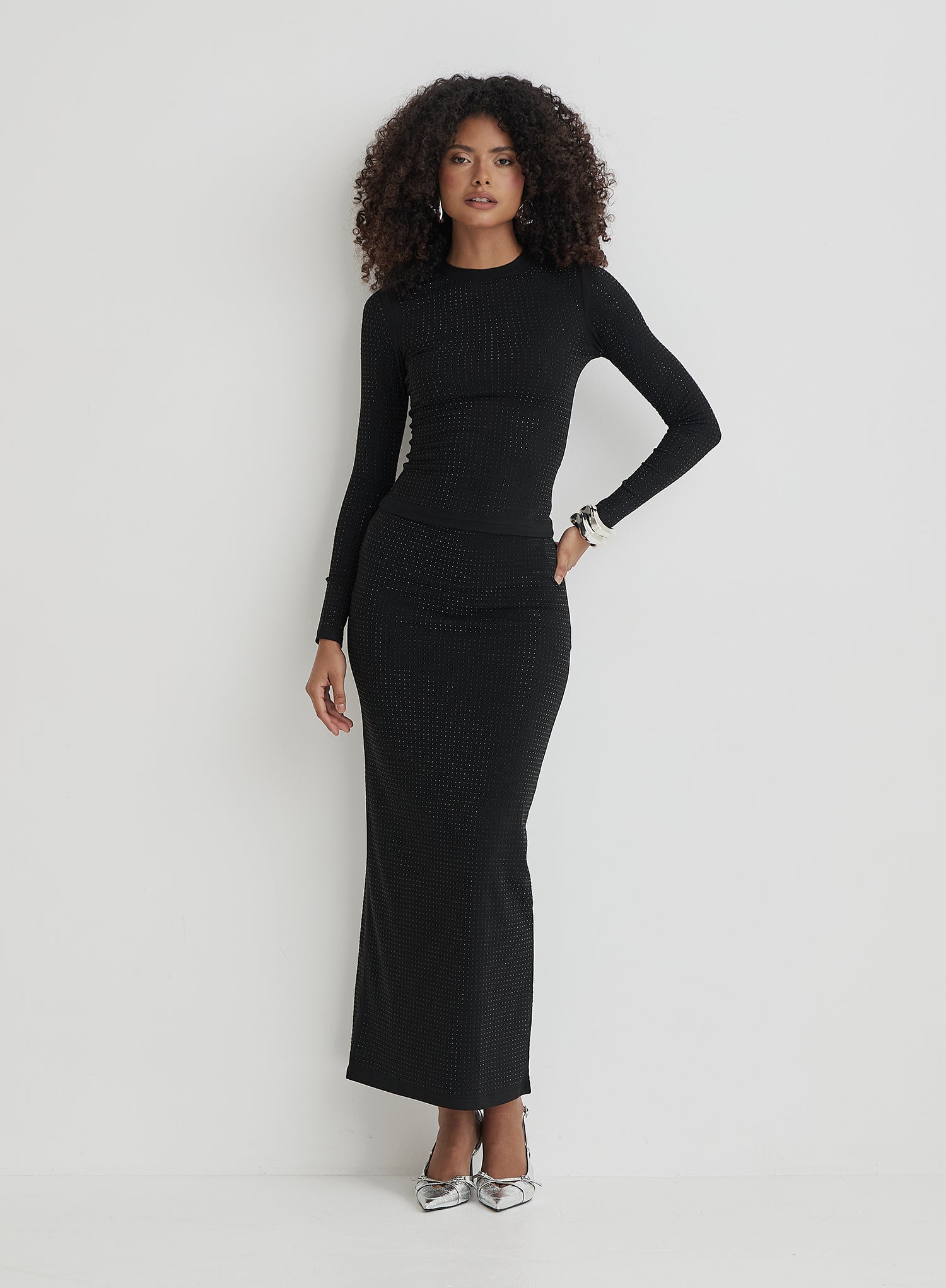 Black Embellished Long Sleeve Top